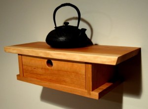 cherry wall shelf with drawer